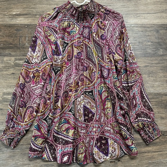 Chico's Relaxed Purple Long Sleeve Blouse with Mandarin Collar - Picture 1 of 12